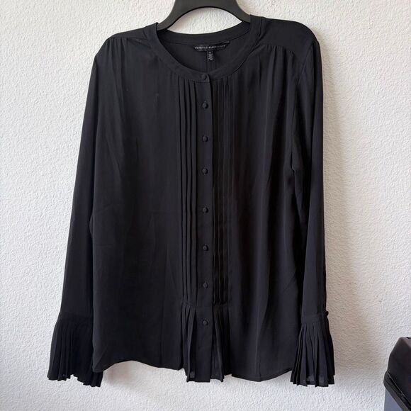 White House Black Market Tops - White House Black Market Black Pleated Bell Sleeve Blouse